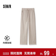 森馬（Semir）[商場(chǎng)同款]休閑褲女加絨長(cháng)褲簡(jiǎn)約冬2024仿呢闊腿褲101724127016A