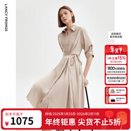 朗姿復古設計感顯瘦氣質(zhì)高級感polo領(lǐng)襯衫裙女夏季新款連衣裙 玫瑰金色 2XL