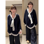 小紅書(shū)韓國蕾絲拼接v領(lǐng)秋日女性長(cháng)袖毛衣慵懶風(fēng)格小眾寬松 藏青色 S 建議7595斤