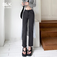 班尼路（Baleno）S&K系列高腰修身顯瘦女士牛仔褲2025秋冬季休閑百搭直筒長(cháng)褲