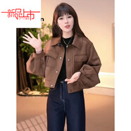 啄木鳥(niǎo)（TUCANO）短款翻領(lǐng)麂皮絨外套女2025春季新款小個(gè)子時(shí)尚百搭休閑夾克上衣潮 棕色 【原版】今年流行的輕奢品牌 S 85-100斤