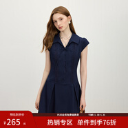 范思藍恩藏青色少女蓋袖連衣裙短裙女2025夏季收腰綁帶蝴蝶結2226 深藏青 M