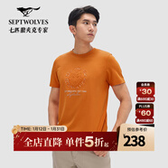 七匹狼【商場(chǎng)同款】短袖T恤男夏季新款休閑圓領(lǐng)彈力透氣舒適男裝 609(橙色) XL 175/92A
