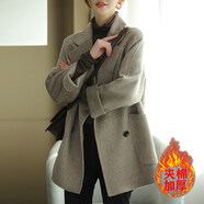 第喜武大碼感西裝領(lǐng)呢子大衣女2026秋季胖mm小個(gè)子洋氣寬松毛呢外套 灰色純色加棉【寬松/炸街輕奢/新款網(wǎng)紅/美式復 加厚 3XL 【160-180斤】
