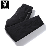 花花公子（PLAYBOY）棉褲男外穿冬季防風(fēng)防羊羔絨東北零下40度滑雪保暖加絨加厚褲子 黑色平腳壓膠款 1733款 M