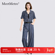 MeetMetro瑪依爾萊賽爾工裝風(fēng)連體褲女2025夏新款時(shí)尚通勤連體衣 牛仔藍 M