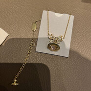 西太后orb蝴蝶結星球項鏈少女項鏈金粉銀紫球吊墜禮物鎖骨鏈首飾 金色粉球蝴蝶結項鏈（短款）