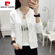 皮爾卡丹（pierre cardin）短款棒球服外套女長袖春秋季新款修身立領(lǐng)棒球衫百搭休閑夾克外衣 白色 2XL