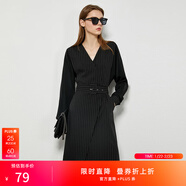 AMII女裝2025極簡(jiǎn)氣質(zhì)知性長(cháng)袖連衣裙秋季新款拼接配腰帶條紋 黑白條 M 160/84A