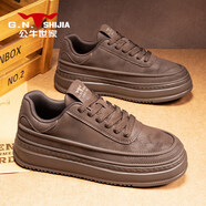 公牛世家（G.N.Shi Jia）男士休閑板鞋英倫風(fēng)復古真皮低幫鞋男款百搭潮鞋厚底皮鞋 酒紅色 43