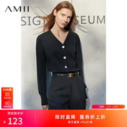 AMII女裝2025極簡(jiǎn)洋氣V領(lǐng)針織開(kāi)衫秋季新款全棉長(cháng)袖上衣女短 黑色 M 160/84A