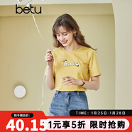 betu百圖女裝春裝新款寬松韓版卡通印花短袖T恤ins潮JD2102T08 黃色 S