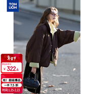 唐獅（TonLion）2025冬女撞色燈芯絨拼接蝙蝠袖短款羽絨服柔系美式加厚面包服外套