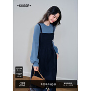 闊色藏藍色假兩件拼接長(cháng)袖連衣裙2025秋冬季穿搭新款女針織毛衣裙 藏藍色 L