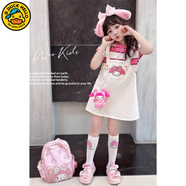 G.duck童裝女童套裝夏季洋氣兒童背帶褲套裝卡通女孩t恤牛仔裙子 美樂(lè )蒂假兩件連衣裙送玩偶 140 碼建議130-140cm9-10歲