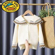 G.duck女童開(kāi)衫毛衣春秋款洋氣針織衫娃娃領(lǐng)韓版兒童針織外毛衣開(kāi)衫 米白色 110 建議體重25斤到30斤