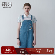 Teenie Weenie小熊夏裝學(xué)院風(fēng)休閑背帶褲復古韓版牛仔褲短褲女 淺藍色 S (160)