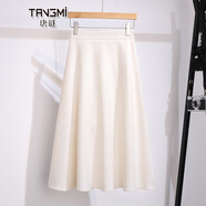 唐謎（TANGMI）垂感傘裙半身裙女秋季2025新款早秋高腰百褶裙中長(cháng)款a字大擺裙 西裝料-米白色-短款 M 27(95-105斤)
