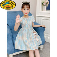 G.duck女童連衣裙夏裝裙子格子裙小女孩童裝洋氣無(wú)袖公主裙新款 綠色 120 cm(120cm)