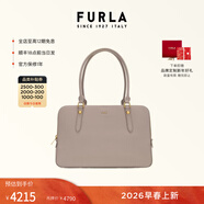 芙拉（FURLA）【早春新品】GIULIA牛皮大號女士大容量單肩包波士頓包保齡球包 亞麻色 L