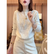 范哲芙花邊蕾絲立領(lǐng)毛衣打底衫女秋冬針織內搭2025新款韓系減齡氣質(zhì)上衣 白色 均碼