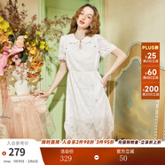 兩三事玉容清影 2025春季新款新中式蕾絲拼接旗袍裙翻領(lǐng)連衣裙 白色 M