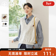 對白（DUIBAI）【AN大碼系列】花紗v領(lǐng)馬甲疊穿毛衣春季胖mm學(xué)院風(fēng)針織無(wú)袖背心 杏色黑點(diǎn) 2XL 建議體重145-160