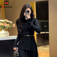 AEMAPE韓系茶系穿搭連衣裙女2025秋冬季新款小個(gè)子法式高級感套裝長(cháng)裙子 黑色 L 110-125斤