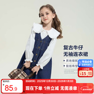 左西女童連衣裙秋裝春秋2025新款兒童牛仔裙女孩背帶裙子 牛仔色 140