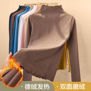 春秋薄款蕾絲長(cháng)袖t恤女休閑顯瘦體恤修身加絨打底衫女士上衣8114 8005咖啡【德絨加厚】 M 參考80-100斤