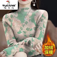 啄木鳥(niǎo)（TUCANO）【限量活動(dòng)】加絨保暖女士半高領(lǐng)長(cháng)袖T恤打底衫冬季新款氣質(zhì)上衣 12338#半高領(lǐng)【綠色中國風(fēng)/加絨 XL 【建議體重110-125斤】