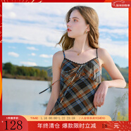 三彩【宋軼同款】2025秋款格紋網(wǎng)紗吊帶裙無(wú)袖連衣裙系帶長(cháng)裙M 磚紅色格紋 M 160/84A