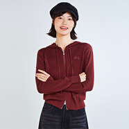 木果果木女裝2026新款女士簡(jiǎn)約休閑舒適親膚開(kāi)衫衛衣女拉鏈連帽外套女 茶紅 均碼