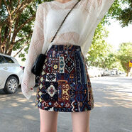 漢卿中夏大碼半身裙女秋冬2025款歐洲站高腰包臀a字裙民族風(fēng)涂鴉胖mm短裙 印花西裝面料(春夏厚度) S