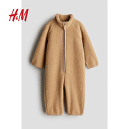 H&M童裝男嬰女?huà)脒B身衣冬季居家服長(cháng)袖長(cháng)褲保暖加絨連身褲1239980 米色 73cm 73/48