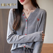 夏典素訂女王（SE.PSTP）V領(lǐng)打底衫女2025新款春秋內搭洋氣寬松減齡大碼女裝秋冬針織毛衣 灰 3XL (140-155斤)