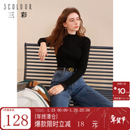 三彩冬款純色針織衫玻璃紗拼接毛衫內搭打底衫修身女 經(jīng)典黑 M 160/84A/M