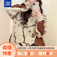 唐獅2025秋季圓領(lǐng)不規則下擺卡通圖案套頭毛衣可愛(ài)減齡學(xué)院風(fēng)韓版