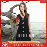 三彩2025夏季新款背心百褶裙V領(lǐng)無(wú)袖連衣裙手工勾花短裙M