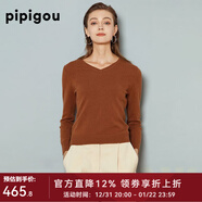 皮皮狗秋冬新款V領(lǐng)純色針織基礎內搭套頭打底衫毛衣長(cháng)袖純山羊絨衫女士 356摩卡棕 XL /110