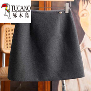 啄木鳥(niǎo)（TUCANO）半身裙2025秋季新款高腰A字短裙大尺碼時(shí)尚顯瘦毛呢帶內襯包臀裙 灰色 2XL 【140-160斤】