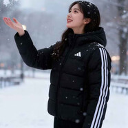 阿迪達斯（adidas）羽絨服男裝女裝 2025冬季新款戶(hù)外運動(dòng)防風(fēng)保暖連帽休閑加厚外套 黑色三條紋/絨子含量80% M 【建議體重120斤-140斤】