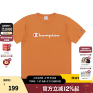 Champion夏季經(jīng)典款印花草寫(xiě)LOGO圓領(lǐng)休閑運動(dòng)T恤無(wú)性別冠軍短袖男女情侶 橘色 XXL