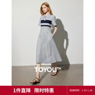 初語(yǔ)撞色條紋短袖polo裙女2024夏季新款復古減齡寬松連衣裙長(cháng)裙 花灰色 2XL