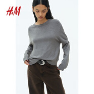 H&M女裝毛針織衫秋季羅紋舒適長(cháng)袖細密針織短套衫1246236 混深灰色 XXS 155/76