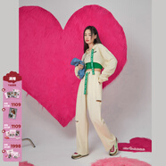 CHUU破洞休閑褲女2026春夏新款【羅米同款】寬松高腰抽繩直筒闊腿長(cháng)褲 白杏色 S