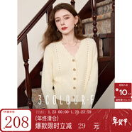 三彩獨醒2025秋季新款波浪邊V領(lǐng)針織衫毛衣短開(kāi)衫鏤空單排扣F 奶油色 M