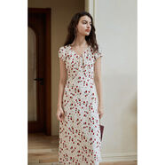 色格紋連衣裙女夏季法式V領(lǐng)收腰設計田園氣質(zhì)格子裙子 花色 XS XS