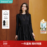 茵曼（INMAN）連衣裙女春新品法式氣質(zhì)木耳邊拼接小眾高級感花苞裙 午夜黑 S