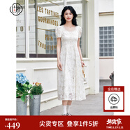 固執（OBSTINATE）藝術(shù)感繡花裙子國風(fēng)女裝2025新款端莊大氣方領(lǐng)短袖蕾絲氣質(zhì)連衣裙 杏色 S